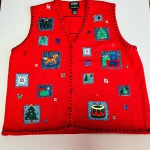 Vintage Designers Originals Red Holiday Sweater Vest Sz 1x